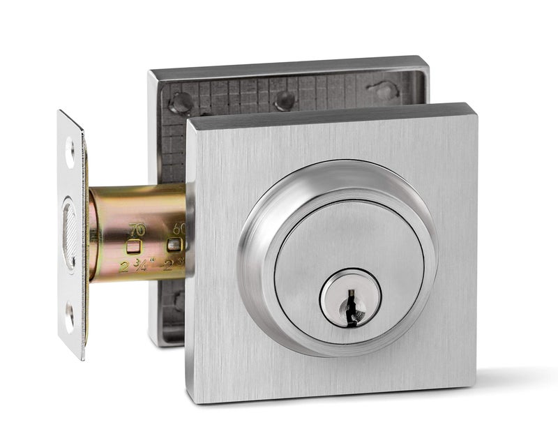 Berlin Modisch Entry Lever Door Handle and Single Cylinder Deadbolt Lock and Key Slim Square Locking Lever Handle Set [Front Door or Office] Right & Left Sided Doors Heavy Duty â€“ Satin Nickel Finish - Image 5